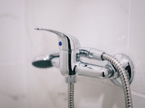 Modern bathroom sink with chrome faucet